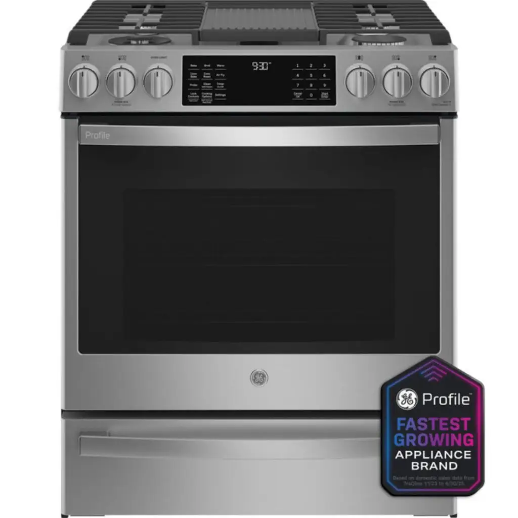 GE Profile™ 30 inch Smart Slide-In Front-Control Gas Fingerprint Resistant Range with No Preheat Air Fry